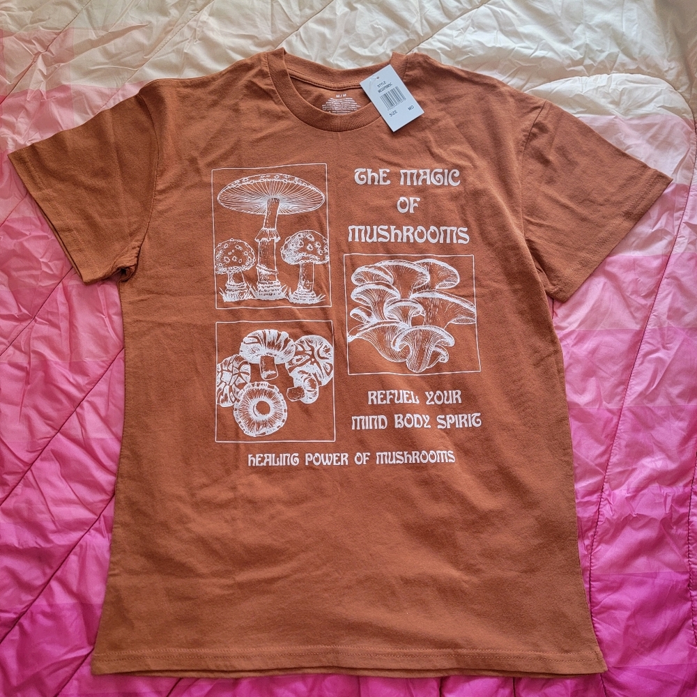 Brown Mushroom Graphic T-Shirt